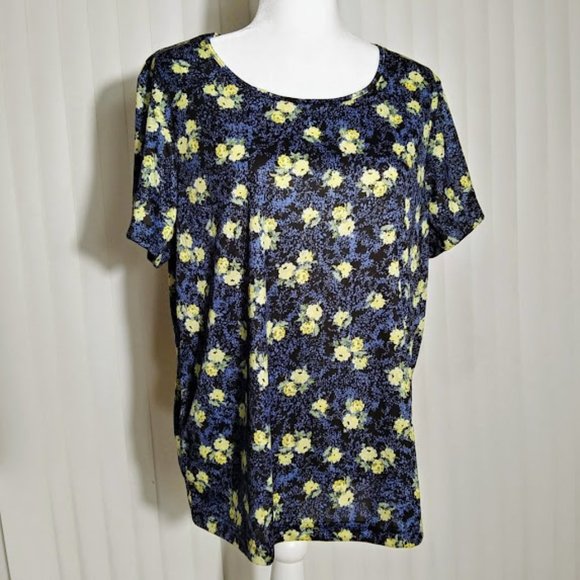 BLAIR*SHORT SLEEVE TOP*NAVY BLUE FLORAL*WOMEN L*NWT. - Picture 2 of 7